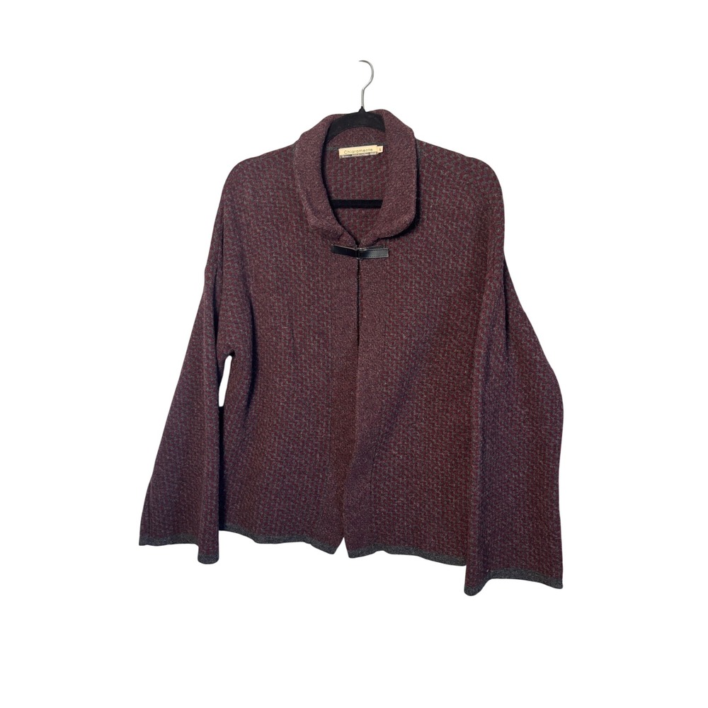 Chiaramente Womens Cardigan L Burgundy Wool Blend Buckle Front Dark Academia